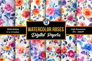 Watercolor Rose Flowers Patterns, a Pattern Graphic by Creative Store (Thumbnail 1 of 5)