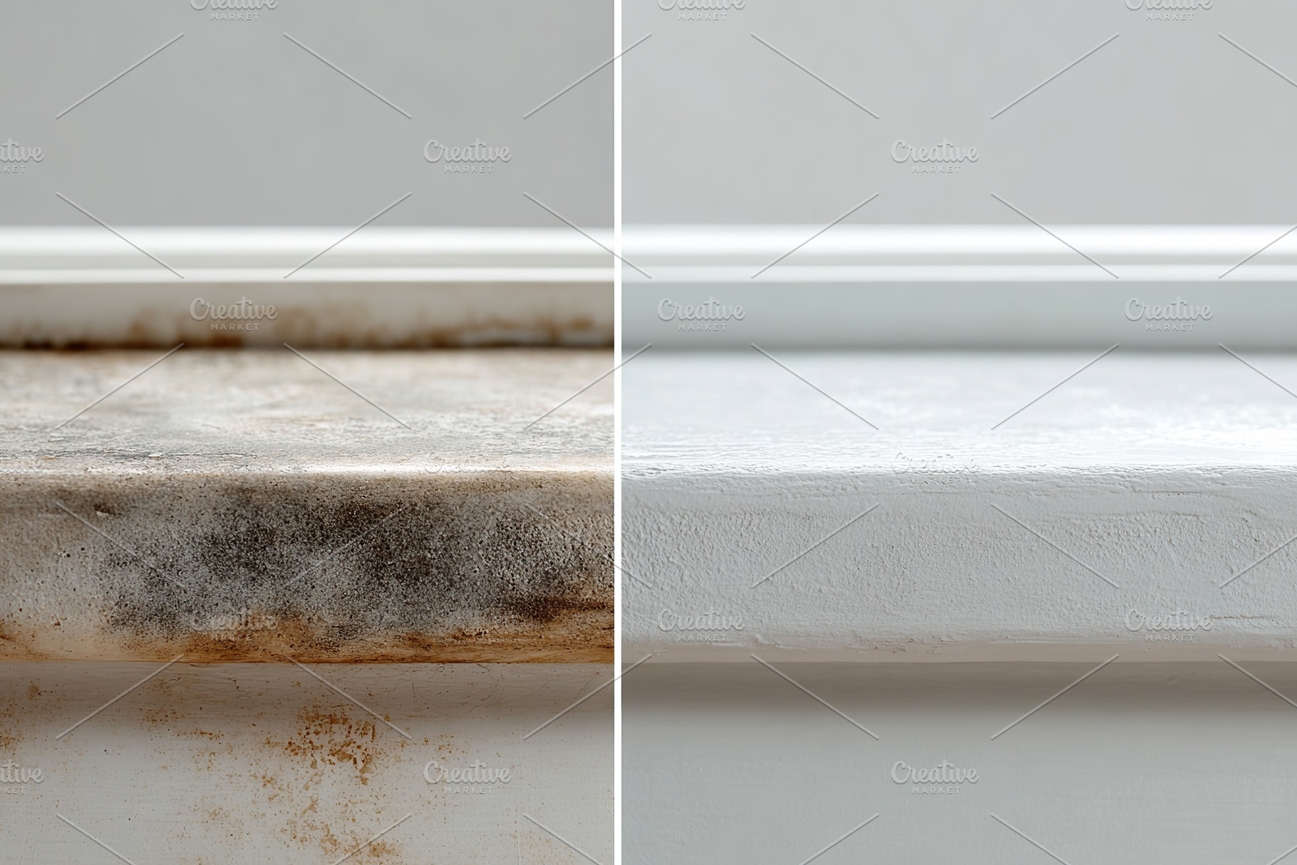 Contrast of a white window before and after cleaning with clear differences in, a Photo by AlyaAnd
