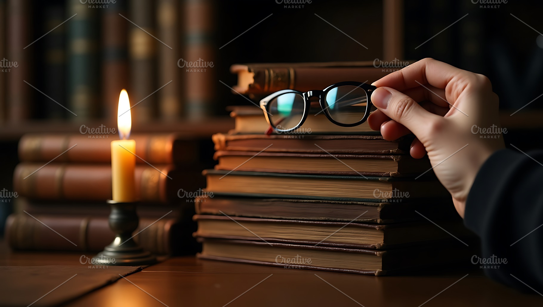 Antique books with candle, a School & Education Photo by Artonix