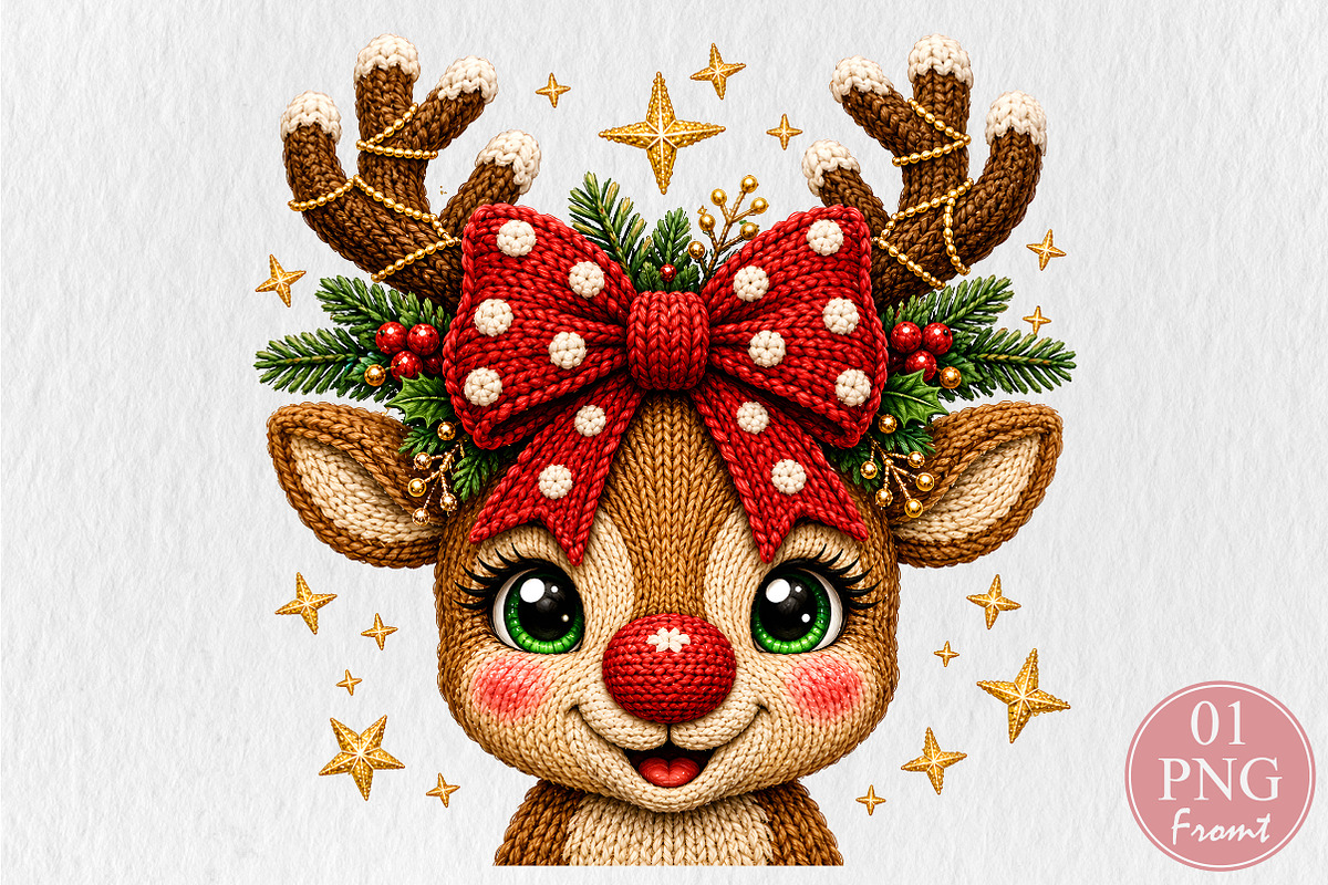 Crochet Reindeer Bow Christmas PNG, a Seasonal Illustration by Rose Art (Photo 1 of 4)