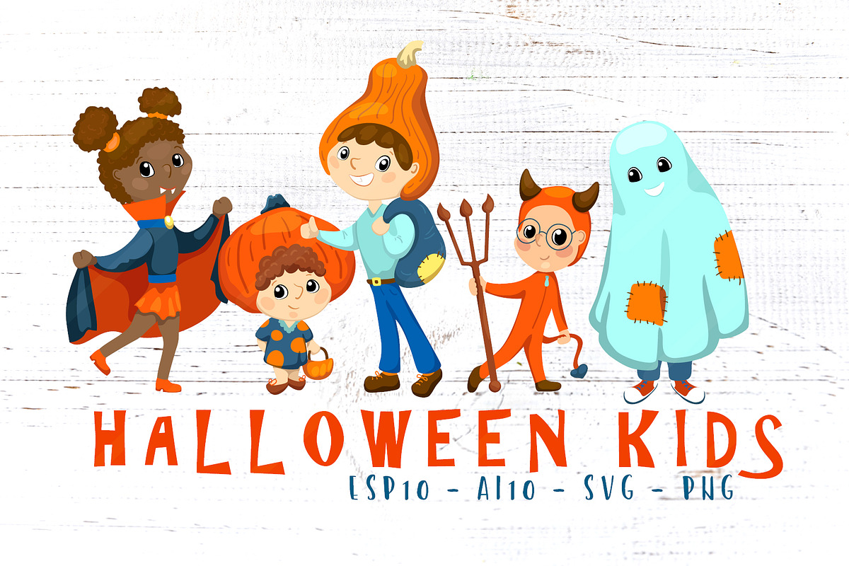 Cute Kids In Halloween Costume, a Person Illustration by RabbitAndPencil (Photo 1 of 5)