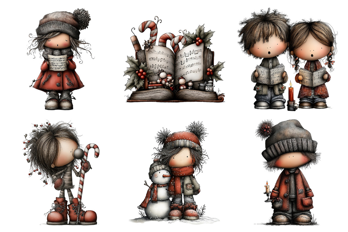 Quirky Christmas Kids Caroling Clipa, an Illustration by Daily.Designs (Photo 3 of 5)