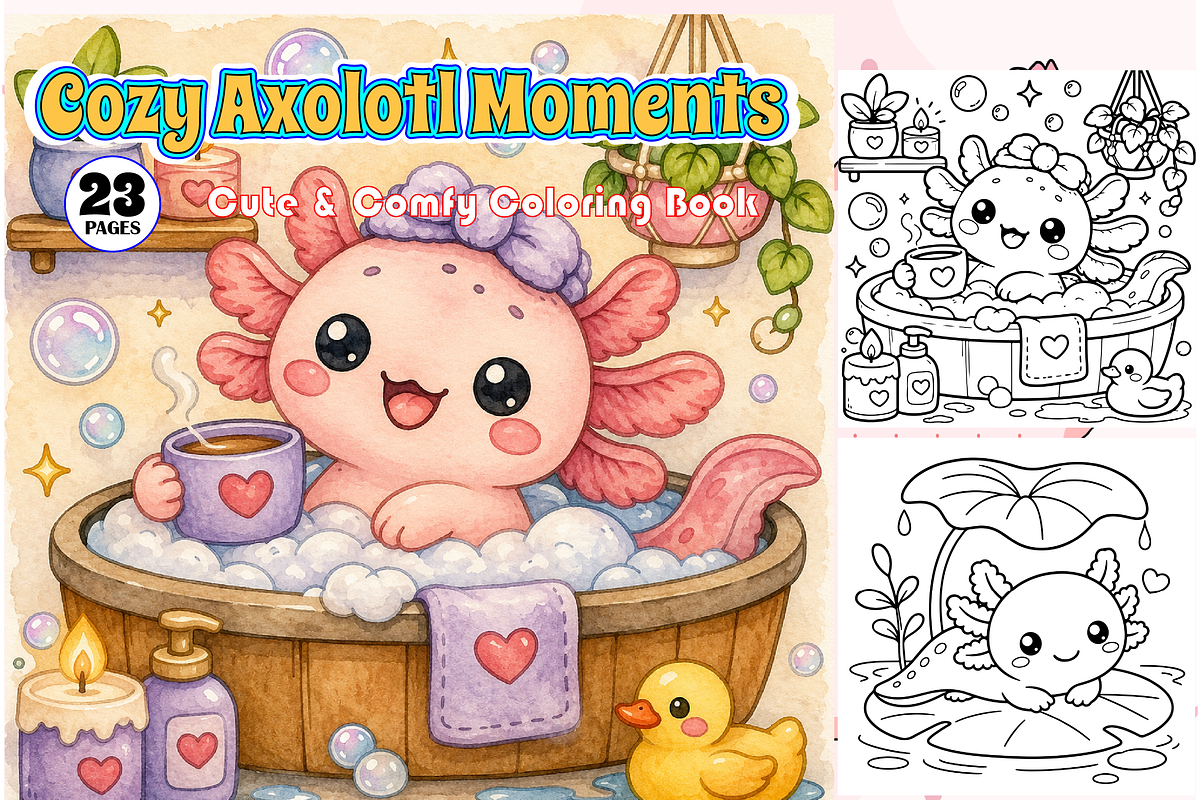 Cozy Axolotl Moments Cute & Comfy, an Animal Illustration by Design Zone (Photo 1 of 4)