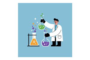 Scientist in a white lab coat conduc, an Illustration by designvectx