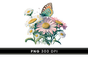 Retro Butterfly On Flower Clipart