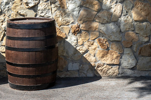 Wine barrel with a black steel hoop, a Food & Drink Photo by Schreibikus