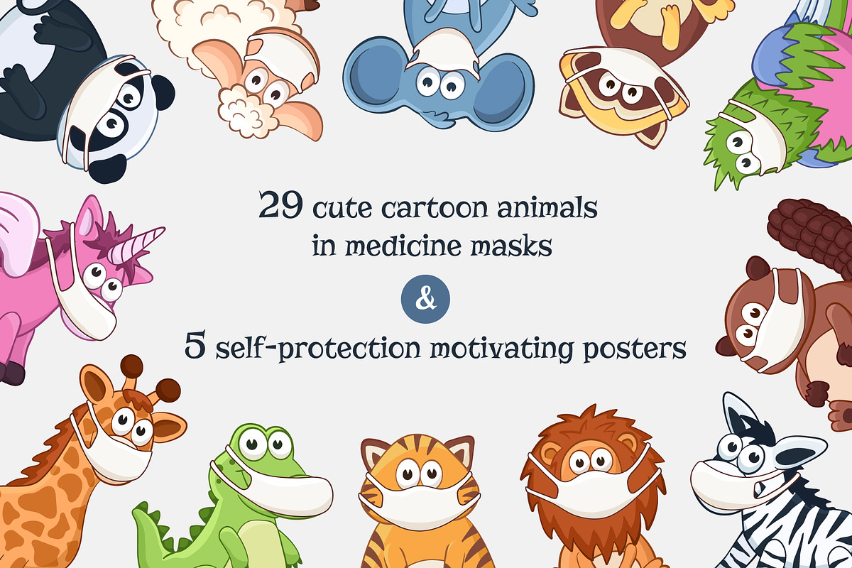 Cartoon animals in medicine masks, an Object Graphic by Olly Molly (Photo 1 of 3)