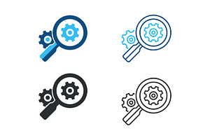 Gear magnifying glass icon set, a Solid Icon by Design Store