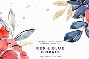 Red Blue Watercolor Floral Clipart, an Illustration by Essem Creatives (Thumbnail 3 of 3)