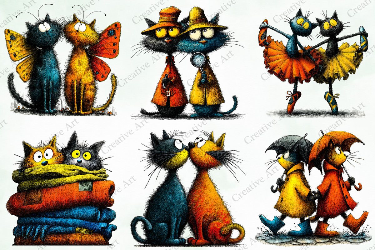 Quirky Cats Friendship Clipart, an Illustration by Creative Art (Photo 4 of 10)