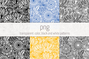 Seamless Lineart Floral Patterns Set