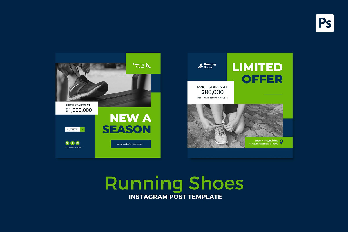 Running Shoes Instagram Post, a Social Media Template by CavenArt (Photo 2 of 5)