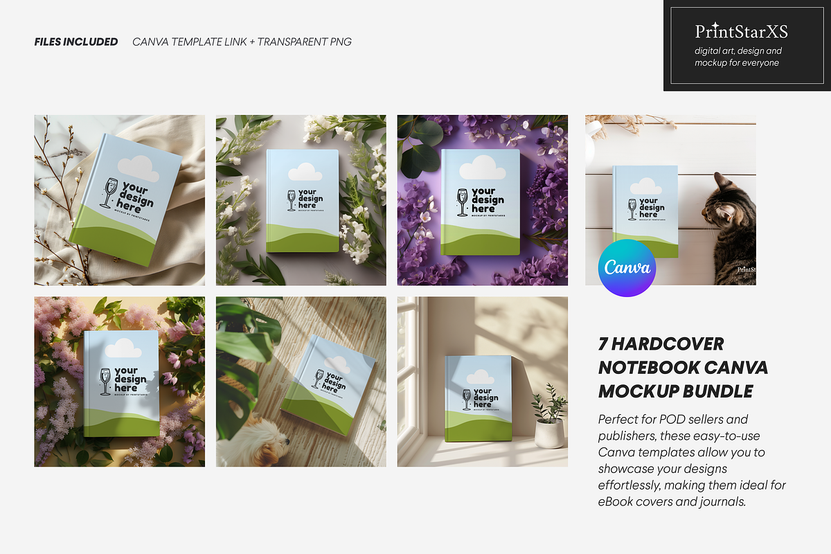 Hardcover KDP Notebook Mockup Bundle, a Books & Magazine Mockup by PrintStarXS (Photo 2 of 7)