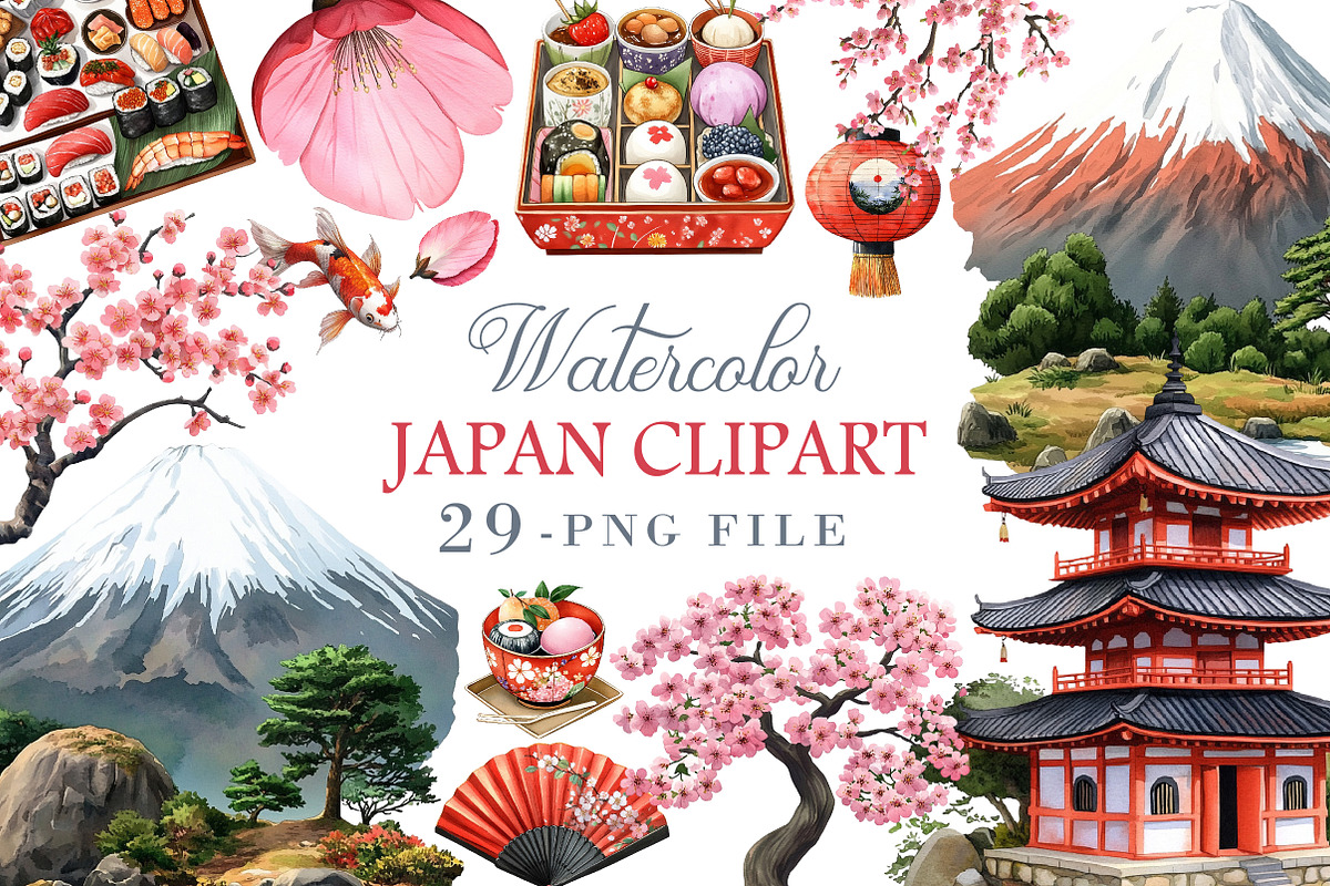 Watercolor Japan Clipart, an Illustration by Libby Wishes (Photo 1 of 5)