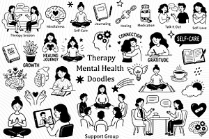 Mental Health & Therapy Doodle Illus, a Person Illustration by PassionPNGcreation