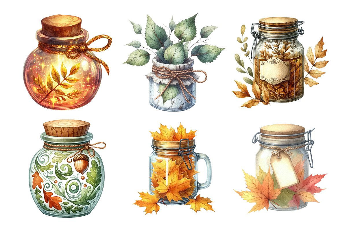 Watercolor Autumn Leaves Jar Clipart, an Illustration by Daily.Designs (Photo 4 of 5)