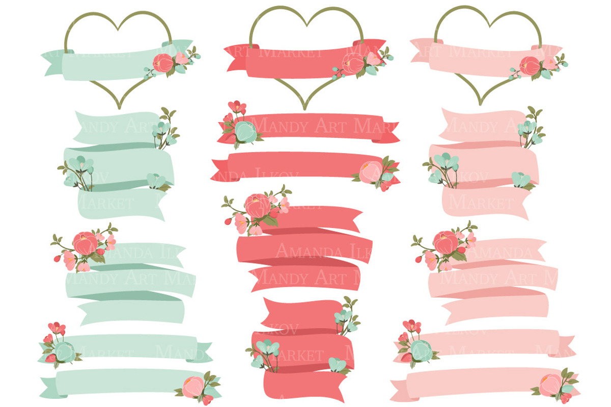 Mint & Coral Floral Heart Vectors, an Illustration by Amanda Ilkov (Photo 4 of 5)
