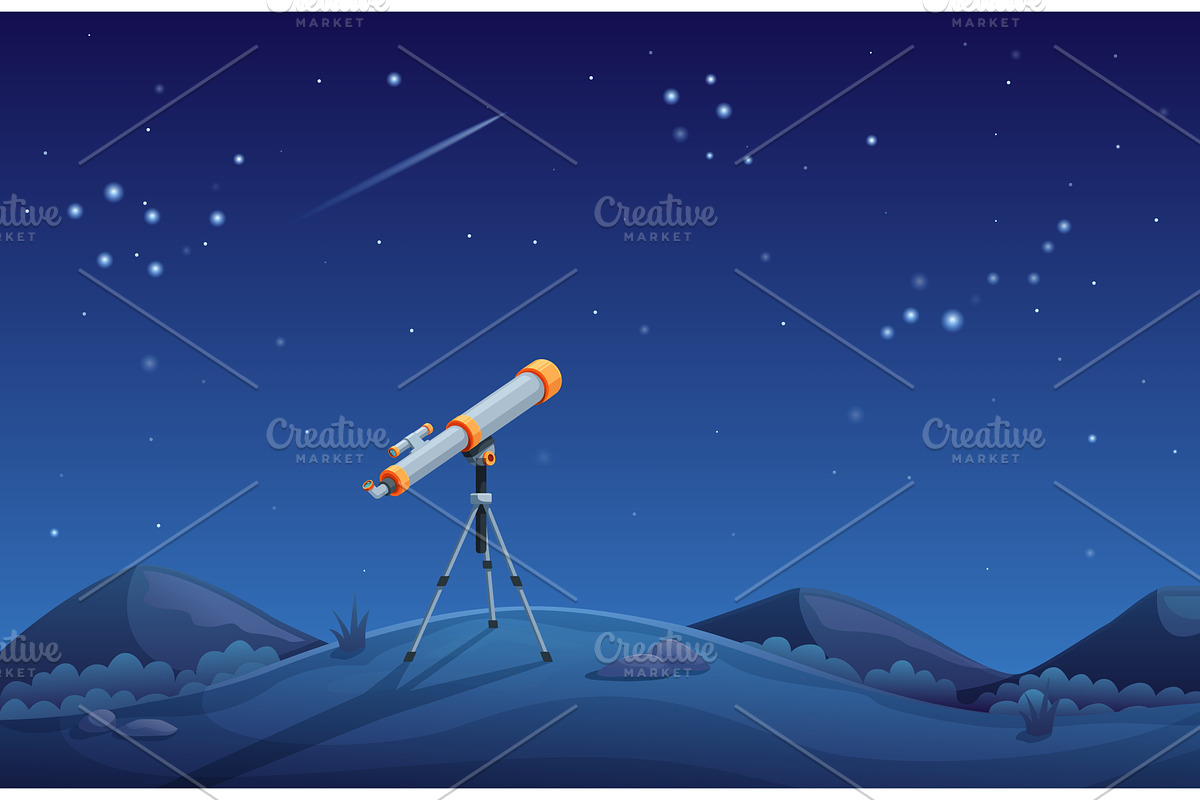 Night vision telescope. Astronomy, an Illustration by Valerie Bodnar