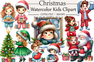 Watercolor Christmas Kids Clipart, an Illustration by Libby Wishes