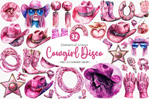 Pink Cowgirl Disco Clipart PNG, an Illustration by SinaCreation