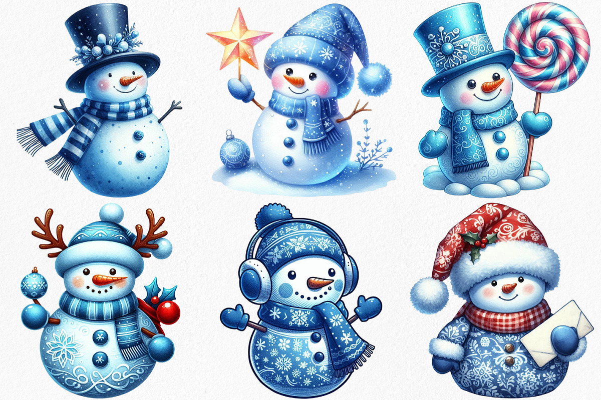Christmas Blue Toile Snowman Clipart, an Illustration by Canvas Craft (Photo 4 of 8)