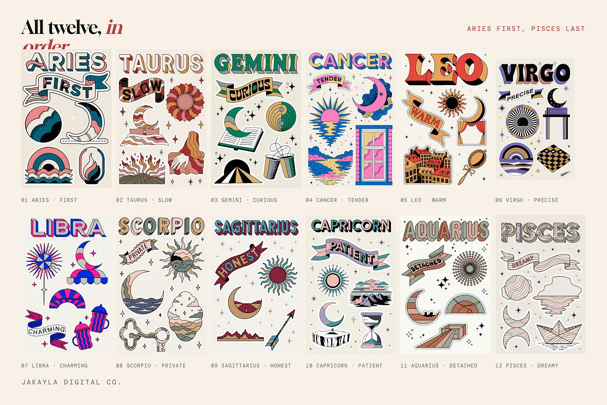 Good Word Zodiac Sticker Sheets, an Object Graphic by Jakayla Digital Co (Photo 2 of 12)
