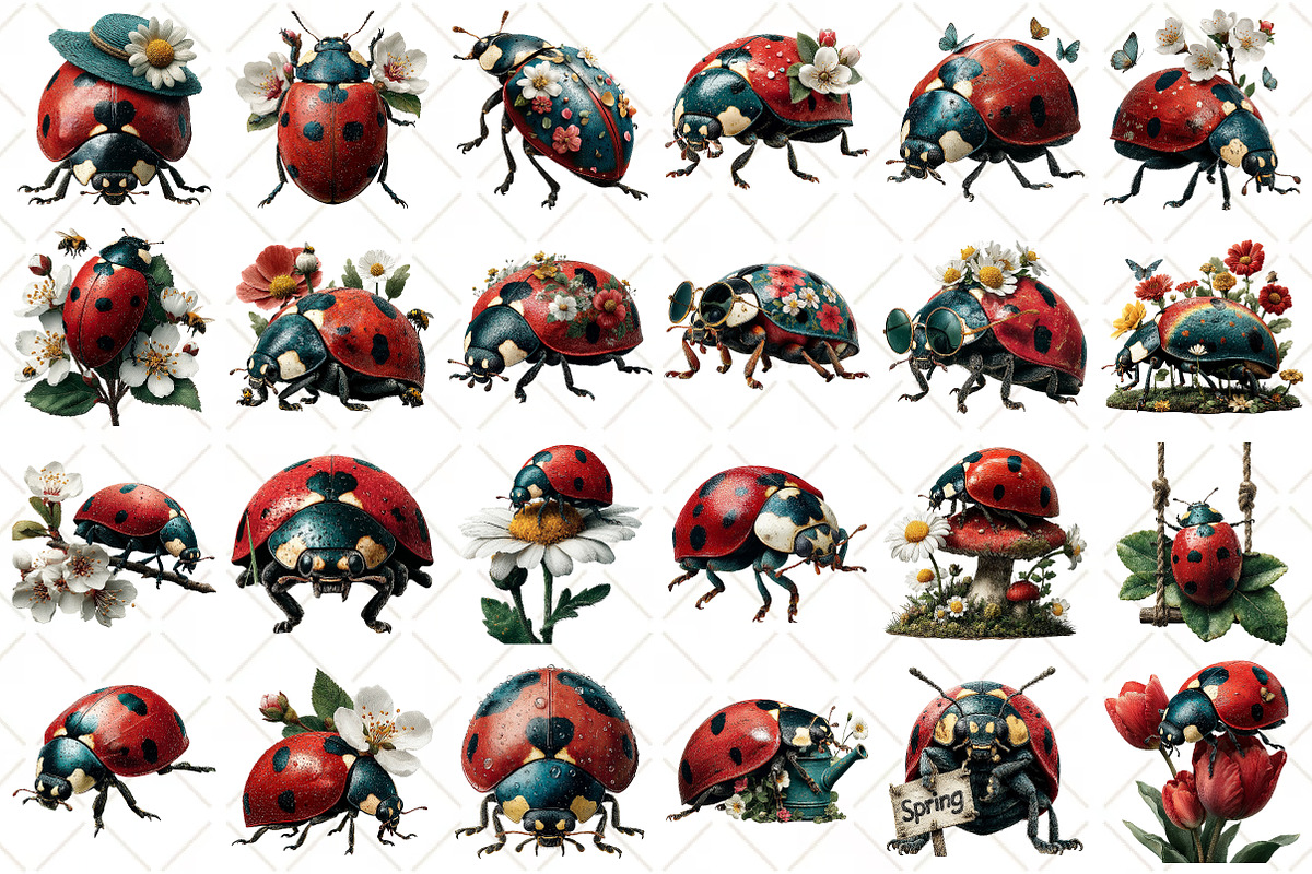 Whimsical Ladybug Spring Clipart, an Illustration by Black Bird Studio (Photo 2 of 5)