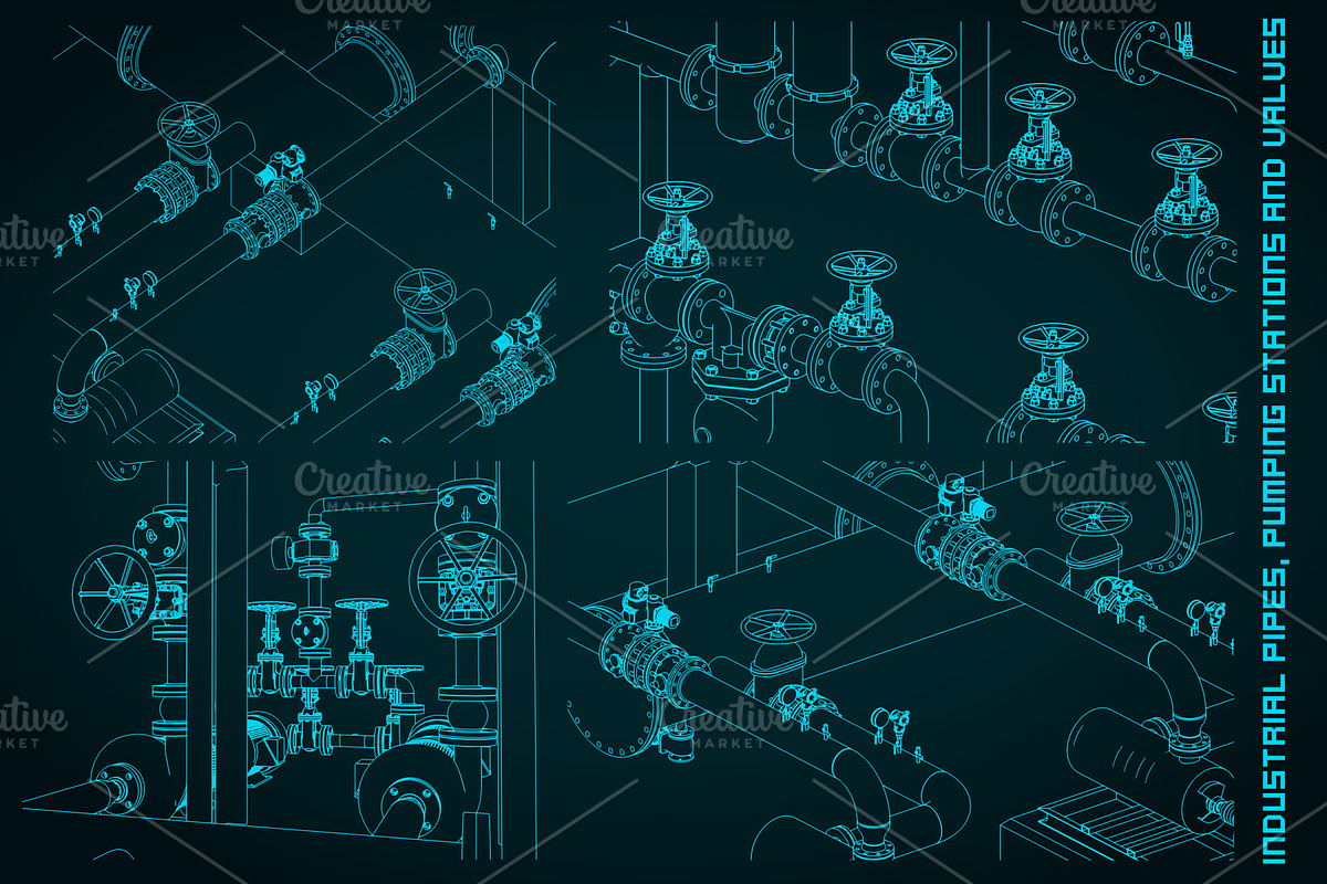 Industrial pipes and valves Set, an Illustration by Blacklight (Photo 5 of 6)
