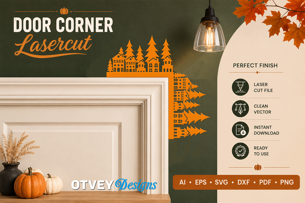 Christmas Scene Door Corner Lasercut, a Decorative Illustration by OTVEY DESIGN (Photo 2 of 13)