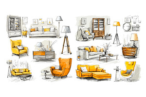 Furniture interior sketches. Home, an Object Illustration by Stock-Smart-Start