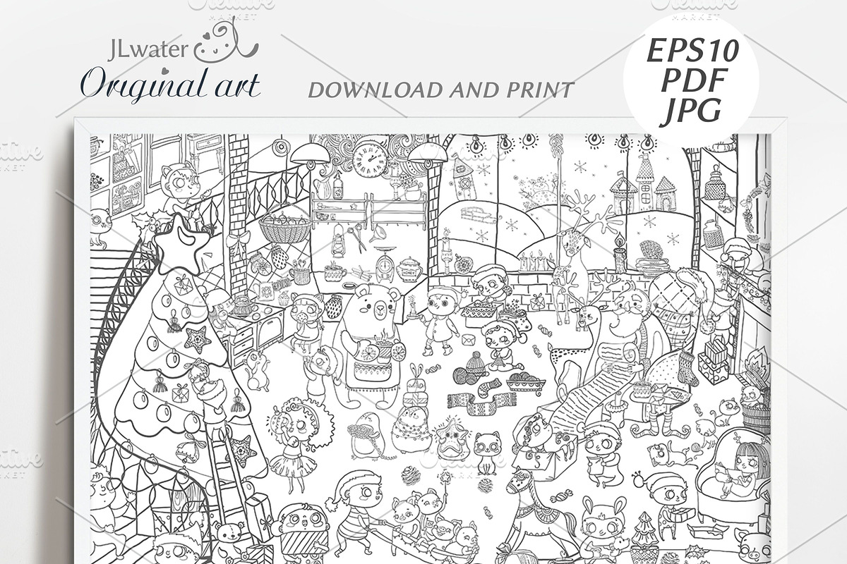Santa Claus House coloring page, a Decorative Illustration by JaneLane (Photo 3 of 3)