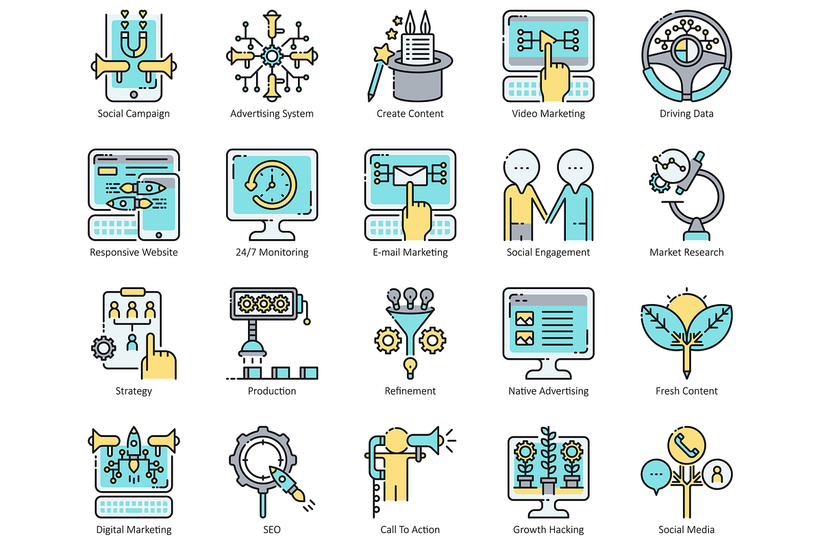 88 Digital Marketing Icons | Aqua, an Outline Icon by Flat Icons (Photo 4 of 6)