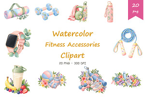 Watercolor Fitnes Accessorie Clipart, a Sport Illustration by BerryPieArt