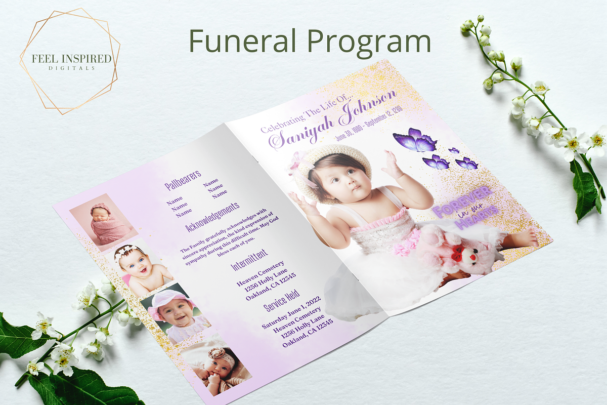 Purple and Gold Funeral Program, a Brochure Template by Feel Inspired Digitals (Photo 1 of 8)