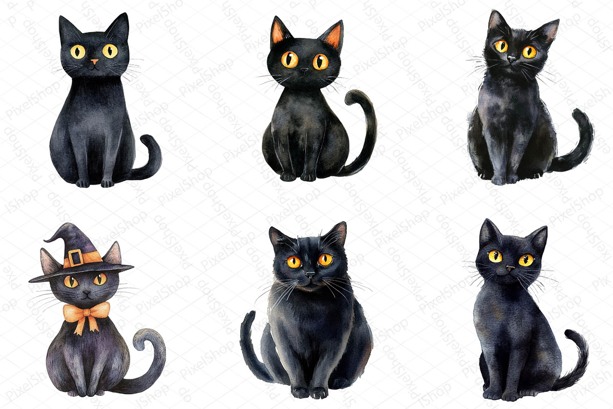 Halloween Whimsical Black Cat Clipar, an Illustration by DreamPrint404 (Photo 5 of 5)