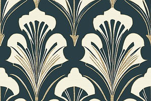 Seamless pattern art deco ginkgo leaves pattern with intricate g, a Pattern Graphic by Studio ANNA