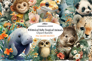 Whimsical Baby Tropical Animals, a Seasonal Illustration by CreationArt