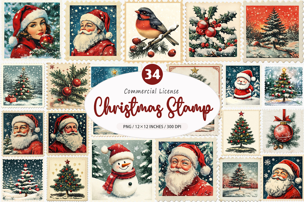 Christmas Postage Stamp Png, an Illustration by SinaCreation (Photo 1 of 5)