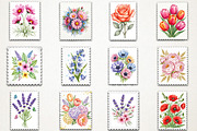 Floral Postage Stamp Clipart, an Illustration by RobertsArt (Thumbnail 2 of 5)