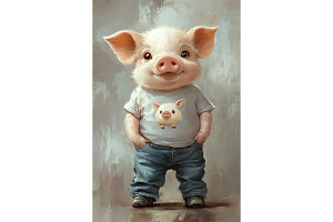 Piglet in Jeans with Hands in Pocket, a Decorative Illustration by Art Paradise Studios