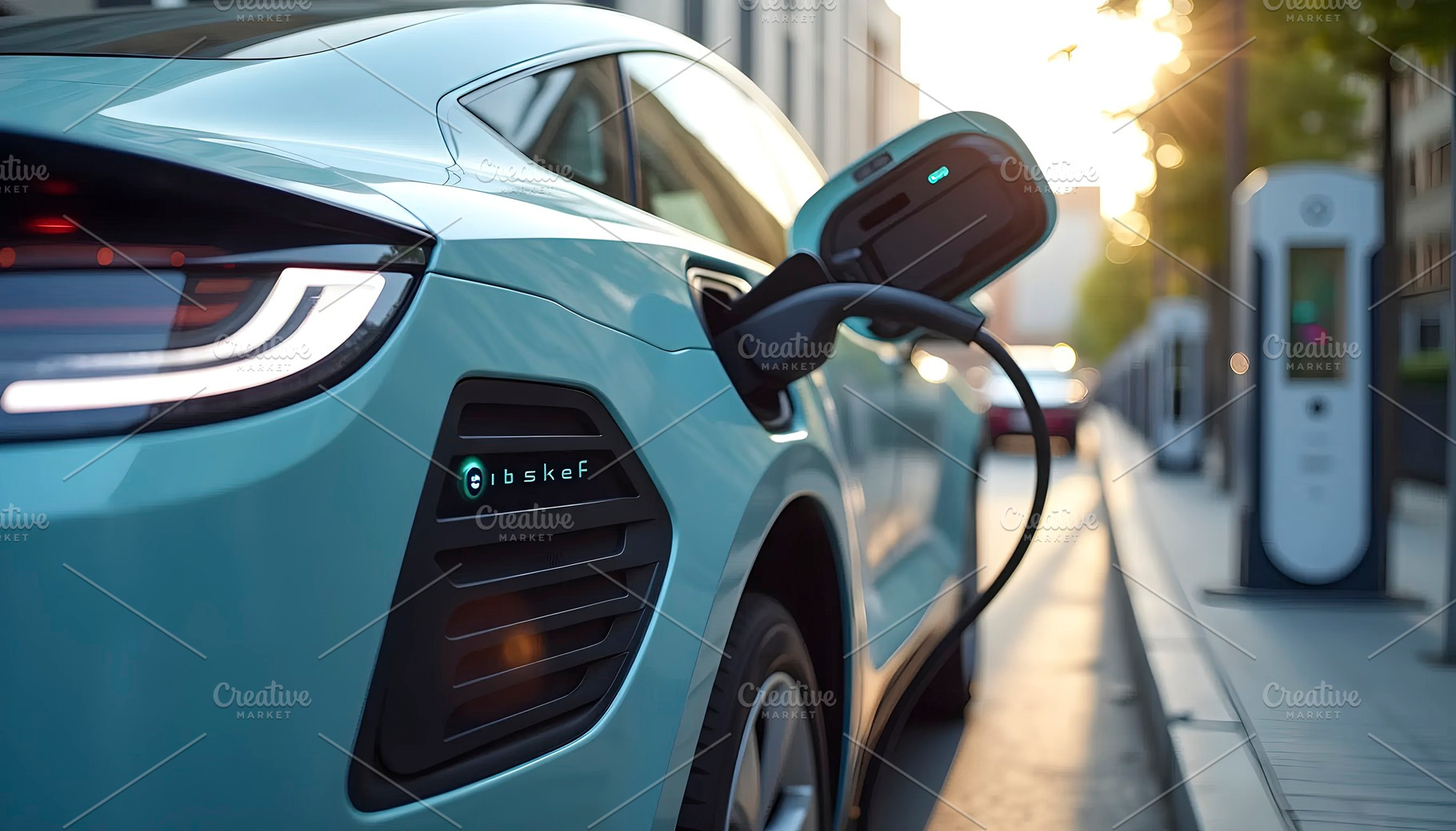 Electric Car Charging At Futuristic, a Photo by LOGOCREATIVE