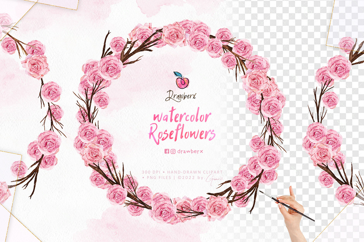 Roses Watercolor floral frames 028, an Illustration by Drawberx (Photo 7 of 10)