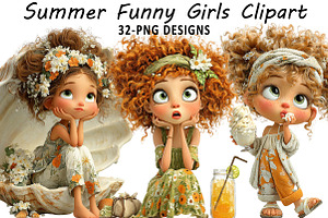 Summer Funny Girls Clipart, an Illustration by Daily.Designs