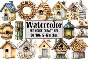 Bee House Clipart Set, an Illustration by Design Market
