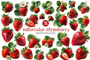 Watercolor strawberry Clipart, an Illustration by Designworld