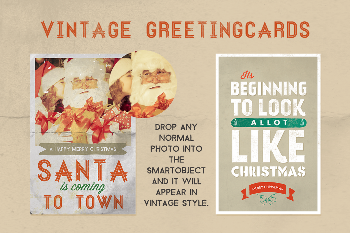 2 Christmas Greeting Cards Retro, a Card Template by SPACECAKE (Photo 1 of 5)