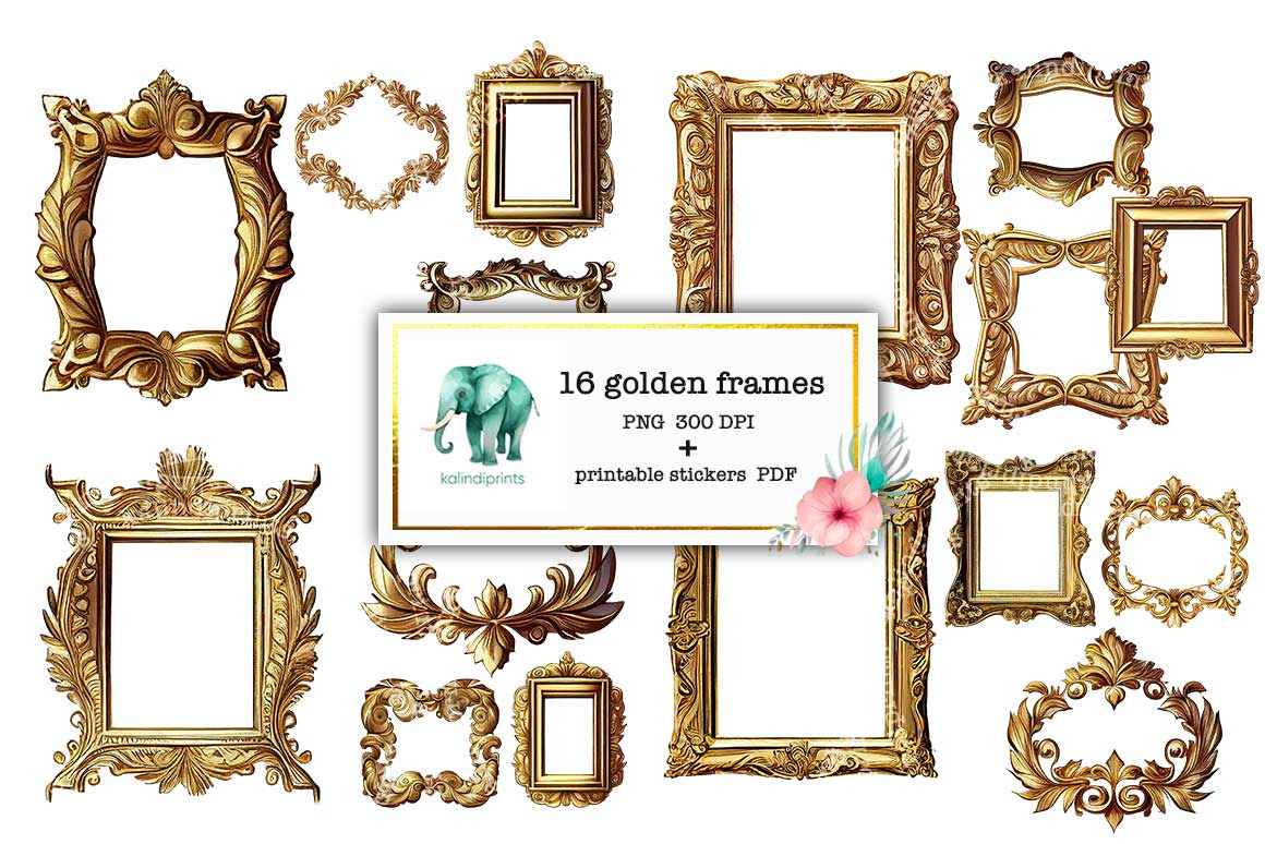 16 Gold Frames fr1, an Object Graphic by Kalindiprints