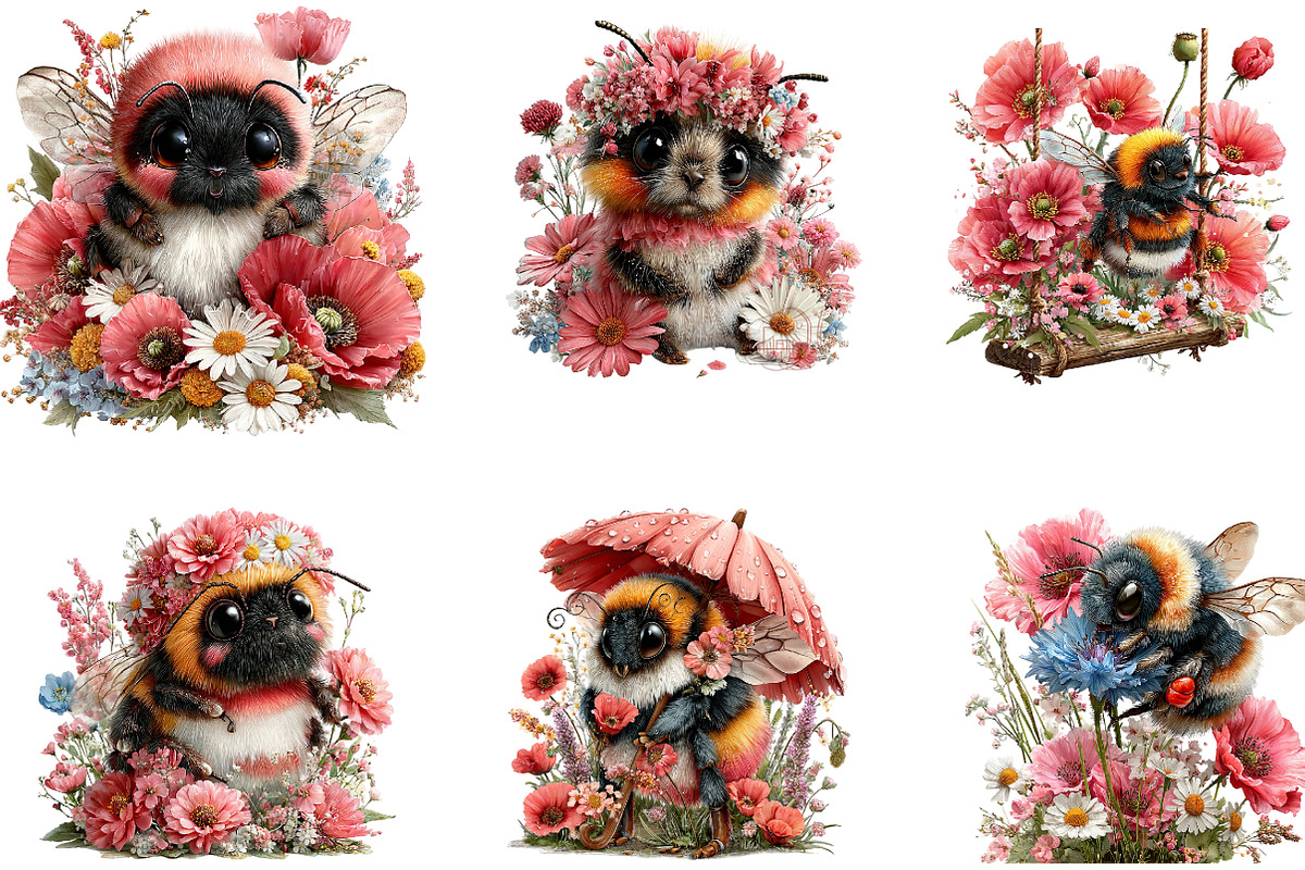 Floral Bee Clipart, a Seasonal Illustration by CreationArt (Photo 2 of 7)