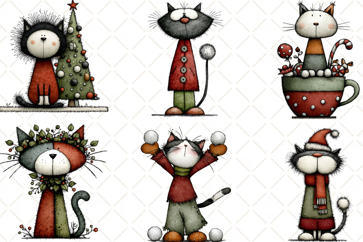 Watercolor Christmas Cats Clipart, an Illustration by Black Bird Studio (Photo 5 of 6)