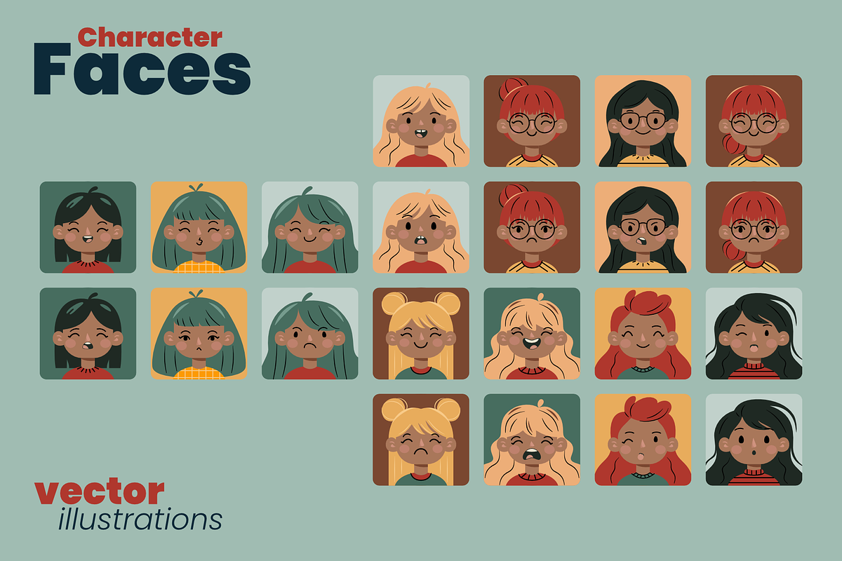 Character Faces Set, a Person Illustration by moja doodle (Photo 2 of 7)